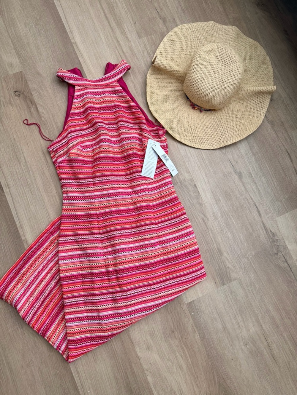 Striped Pink Halter Summer Dress & sun hat